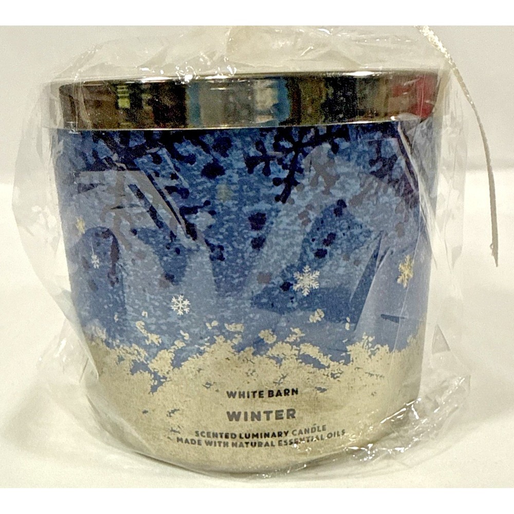 White Barn Winter 3-Wick Luminary Candle 14.5oz Blue Silver Snowflake Scented